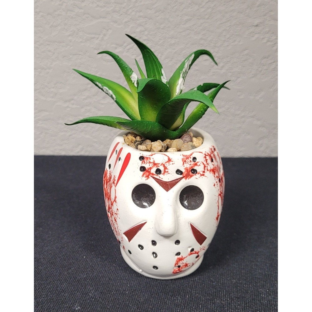 Silver Buffalo Friday the 13th Jason Mask Mini Planter Ceramic Faux Succulent